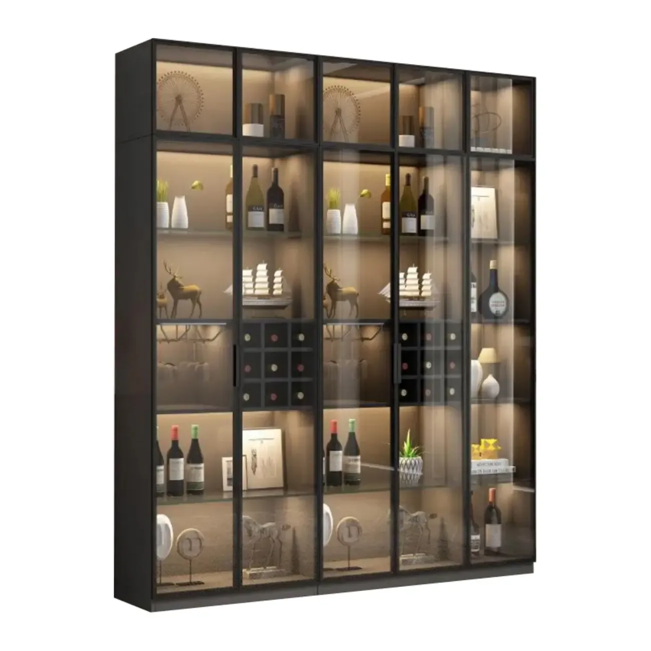 Glam Black Wooden Floor Wine Display Rack Image - 27