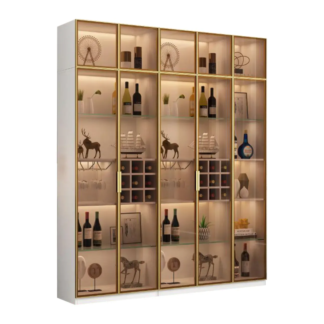 Glam Black Wooden Floor Wine Display Rack Image - 28