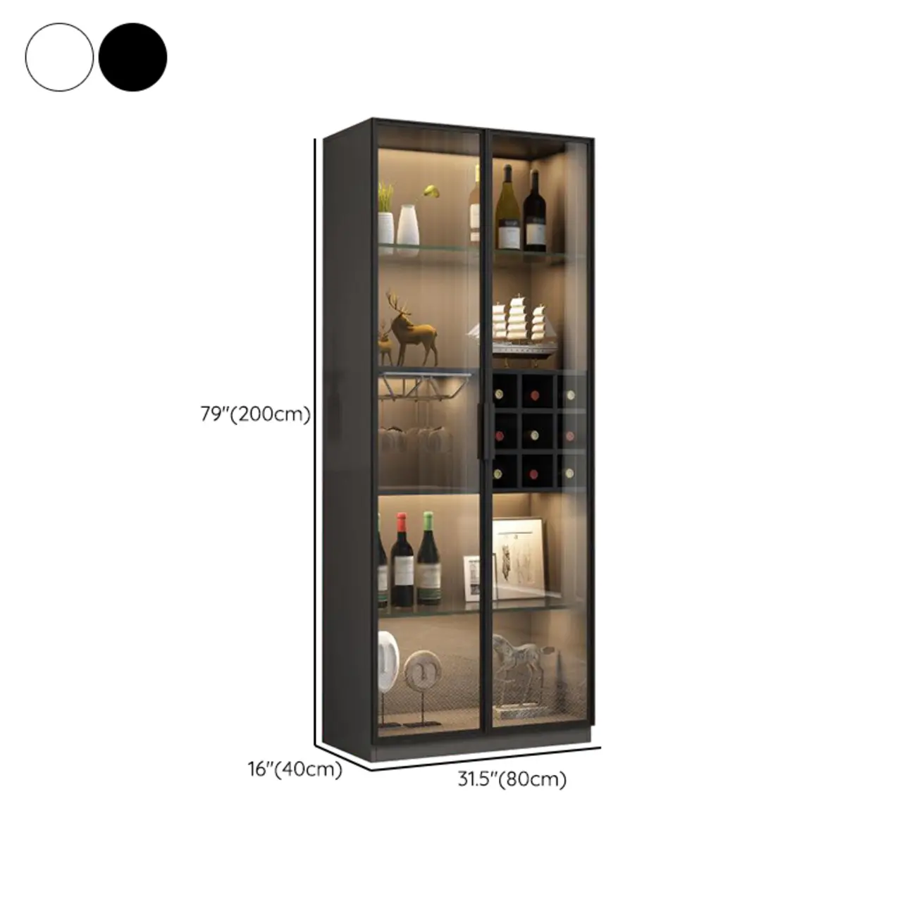Glam Black Wooden Floor Wine Display Rack #size