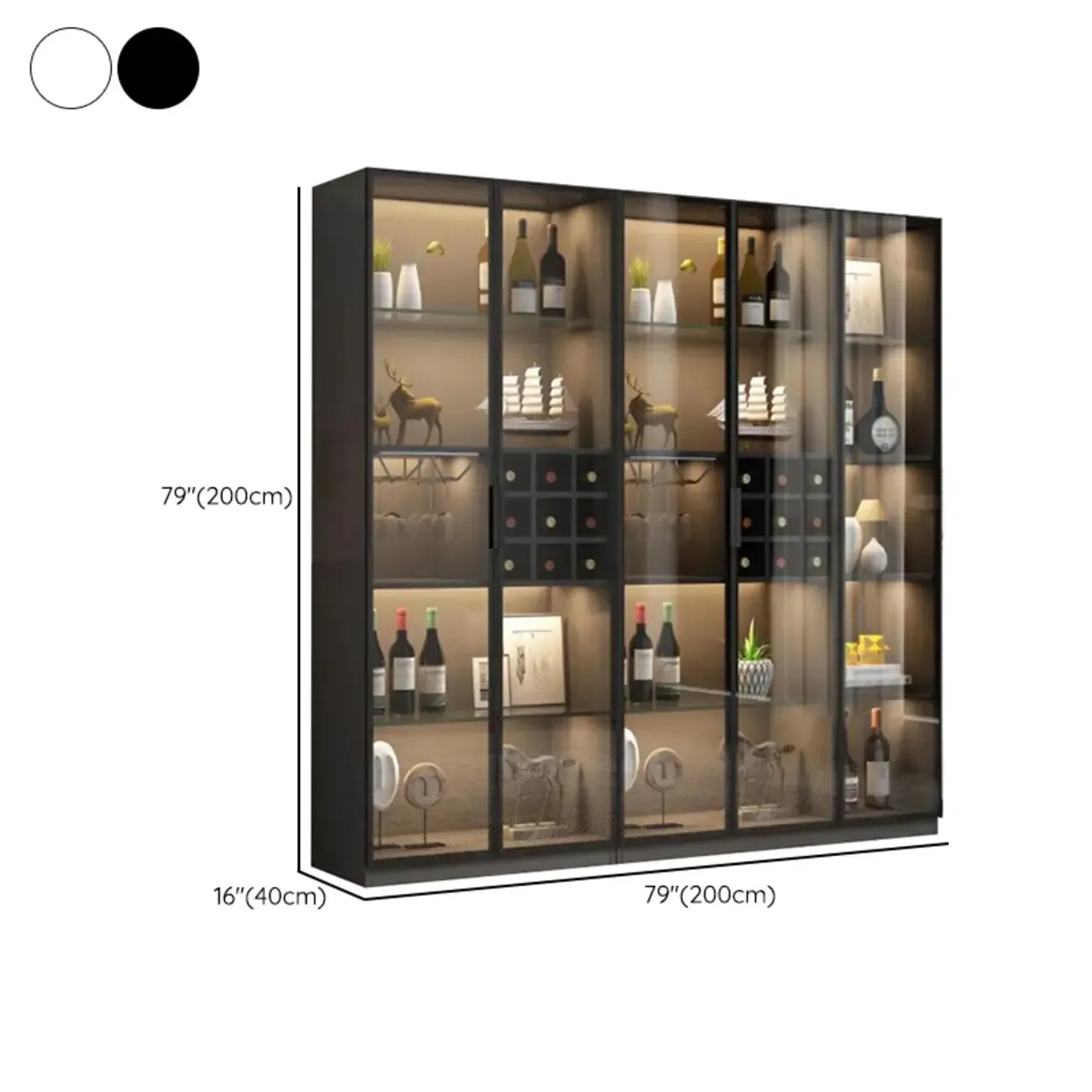 Glam Black Wooden Floor Wine Display Rack Image - 36
