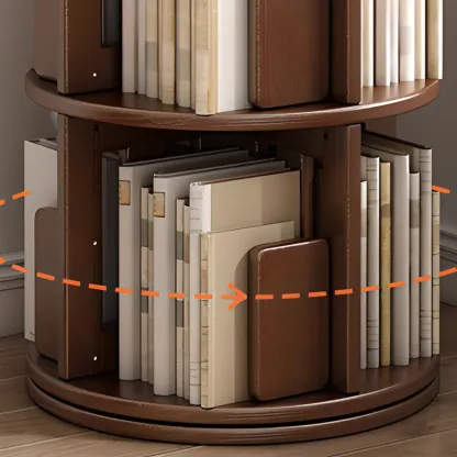 Convenient Cylindrical Rotating Modern Wood Vertical Bookcase Image - 10
