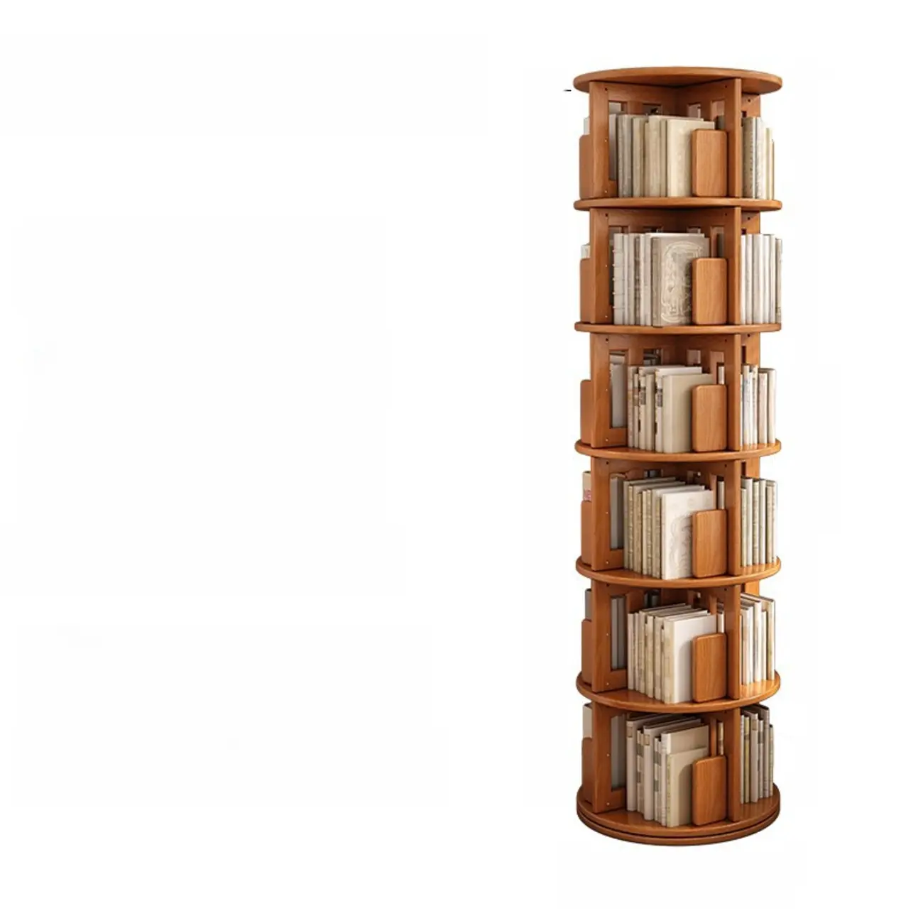 Convenient Cylindrical Rotating Modern Wood Vertical Bookcase Image - 9 | homeyfad