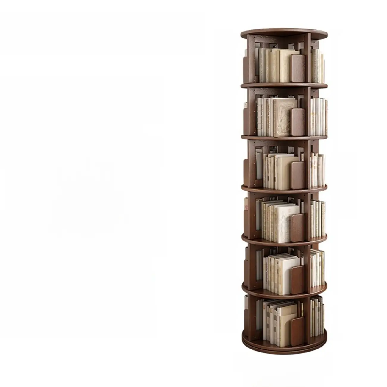 Convenient Cylindrical Rotating Modern Wood Vertical Bookcase Image - 12 | homeyfad