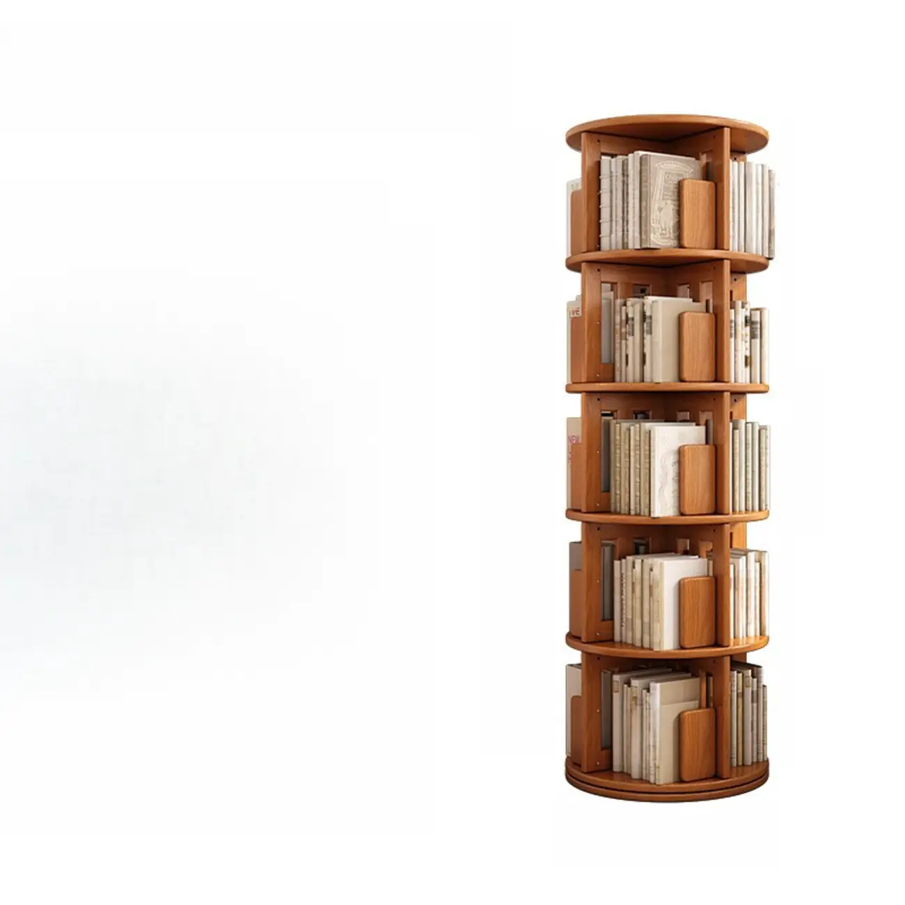 Convenient Cylindrical Rotating Modern Wood Vertical Bookcase Image - 3 | homeyfad