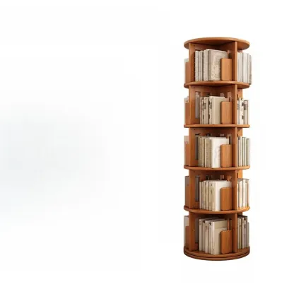 Convenient Cylindrical Rotating Modern Wood Vertical Bookcase Image - 3
