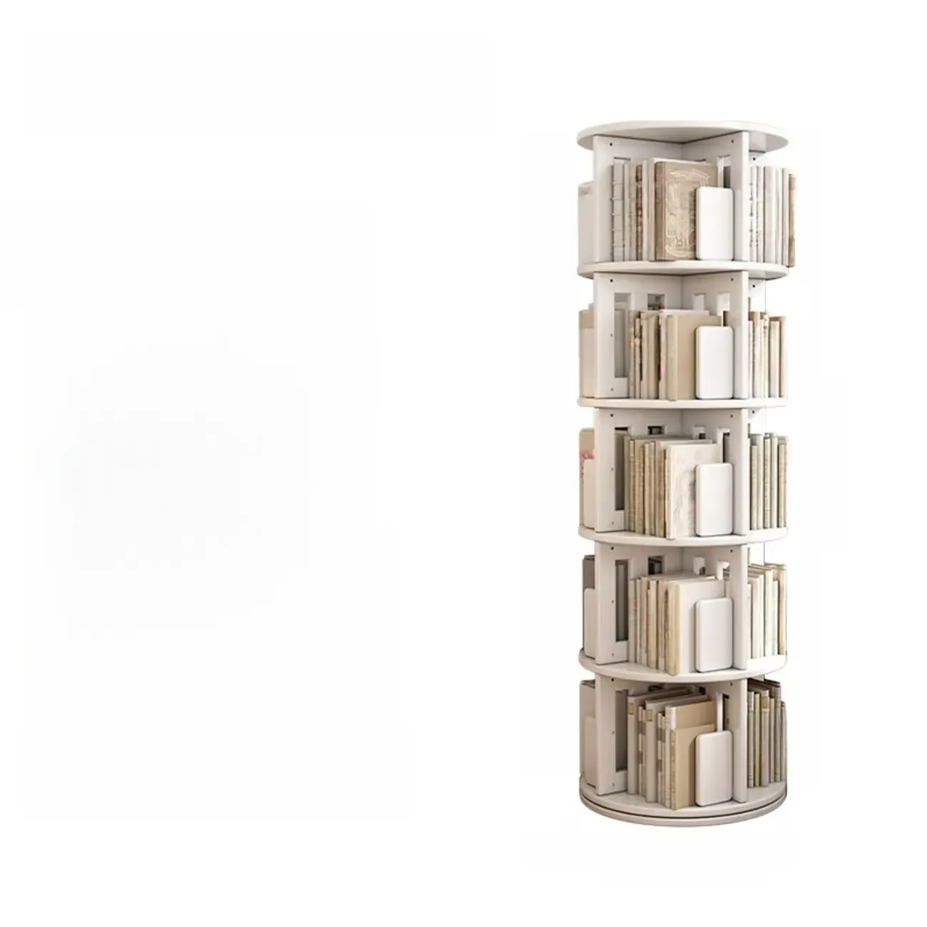 Convenient Cylindrical Rotating Modern Wood Vertical Bookcase Image - 5