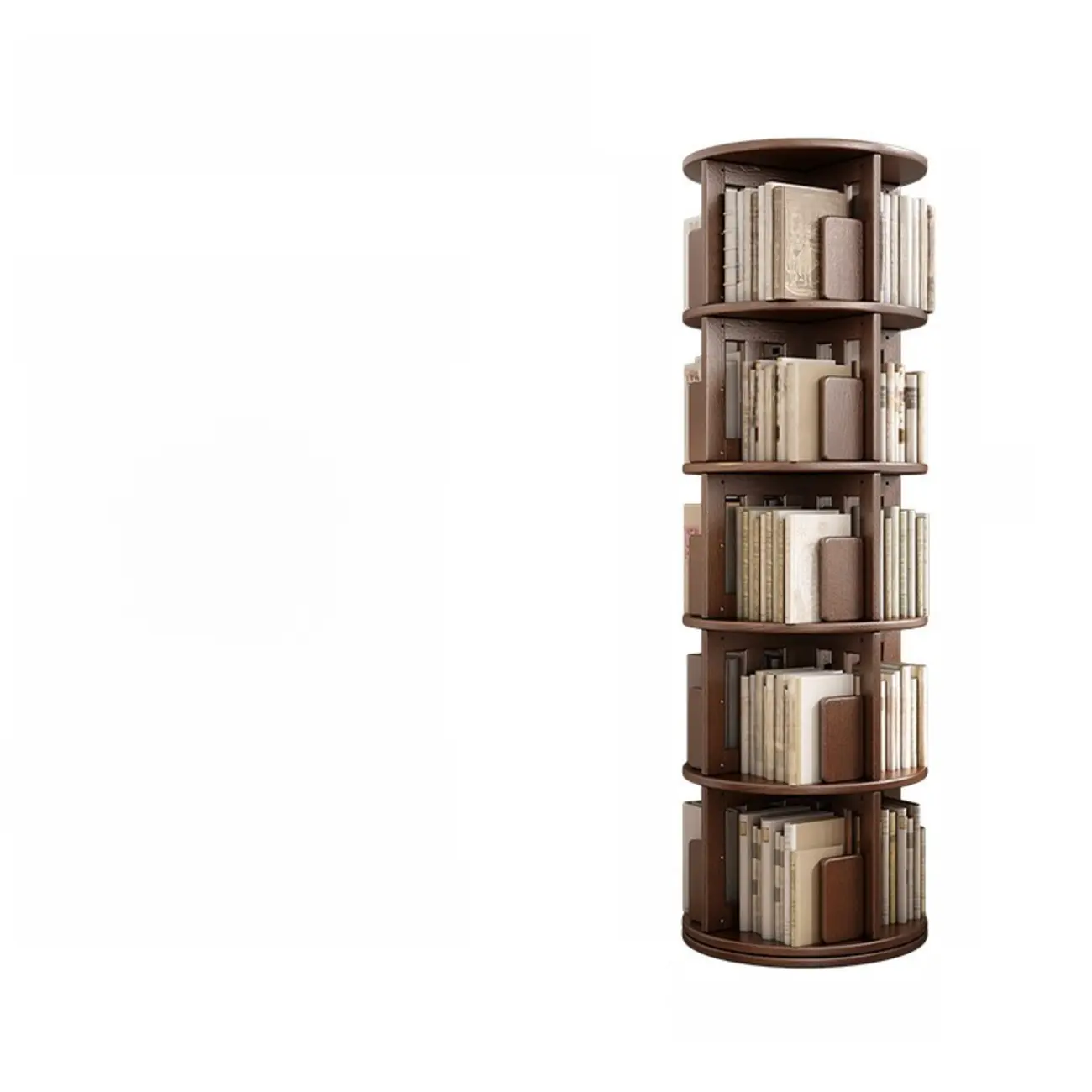 Convenient Cylindrical Rotating Modern Wood Vertical Bookcase Image - 7 | homeyfad