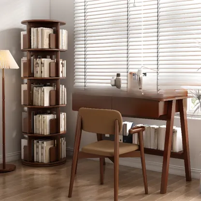 Convenient Cylindrical Rotating Modern Wood Vertical Bookcase Image - 13