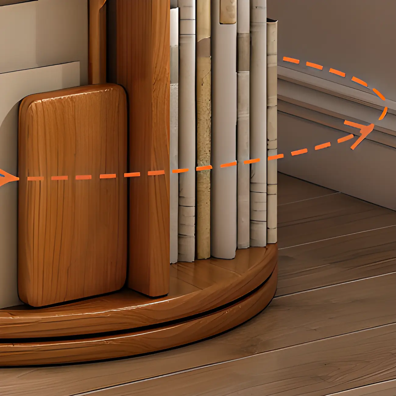 Convenient Cylindrical Rotating Modern Wood Vertical Bookcase Image - 4 | homeyfad