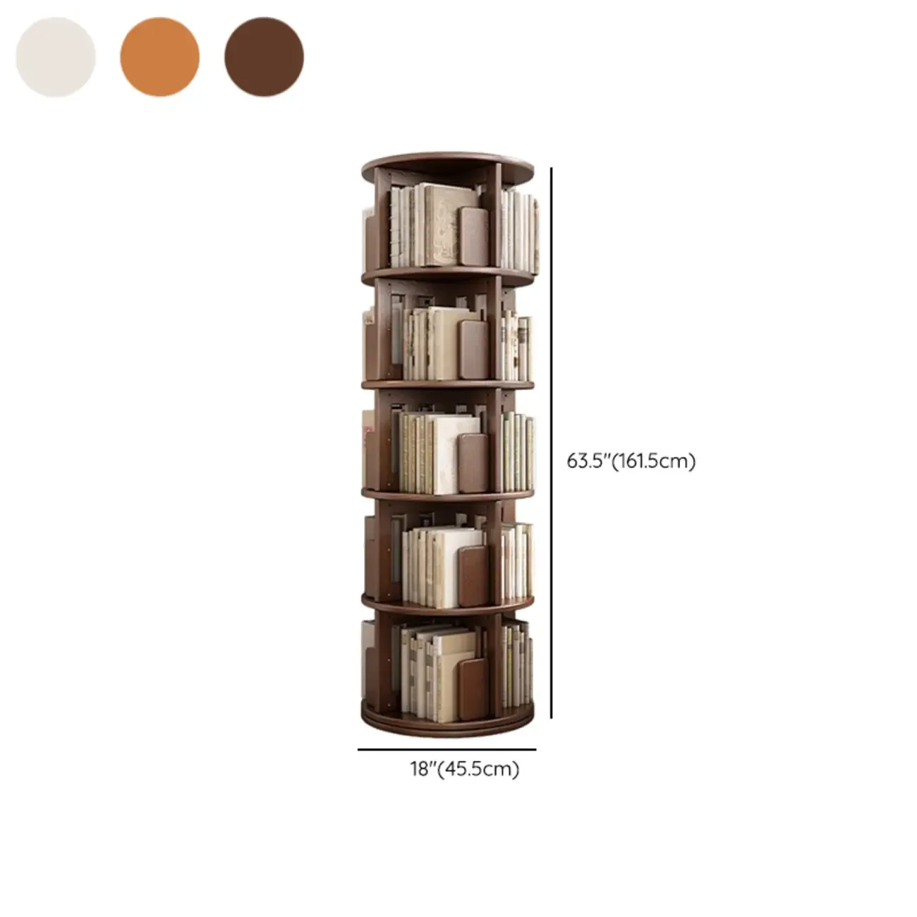 Convenient Cylindrical Rotating Modern Wood Vertical Bookcase #size