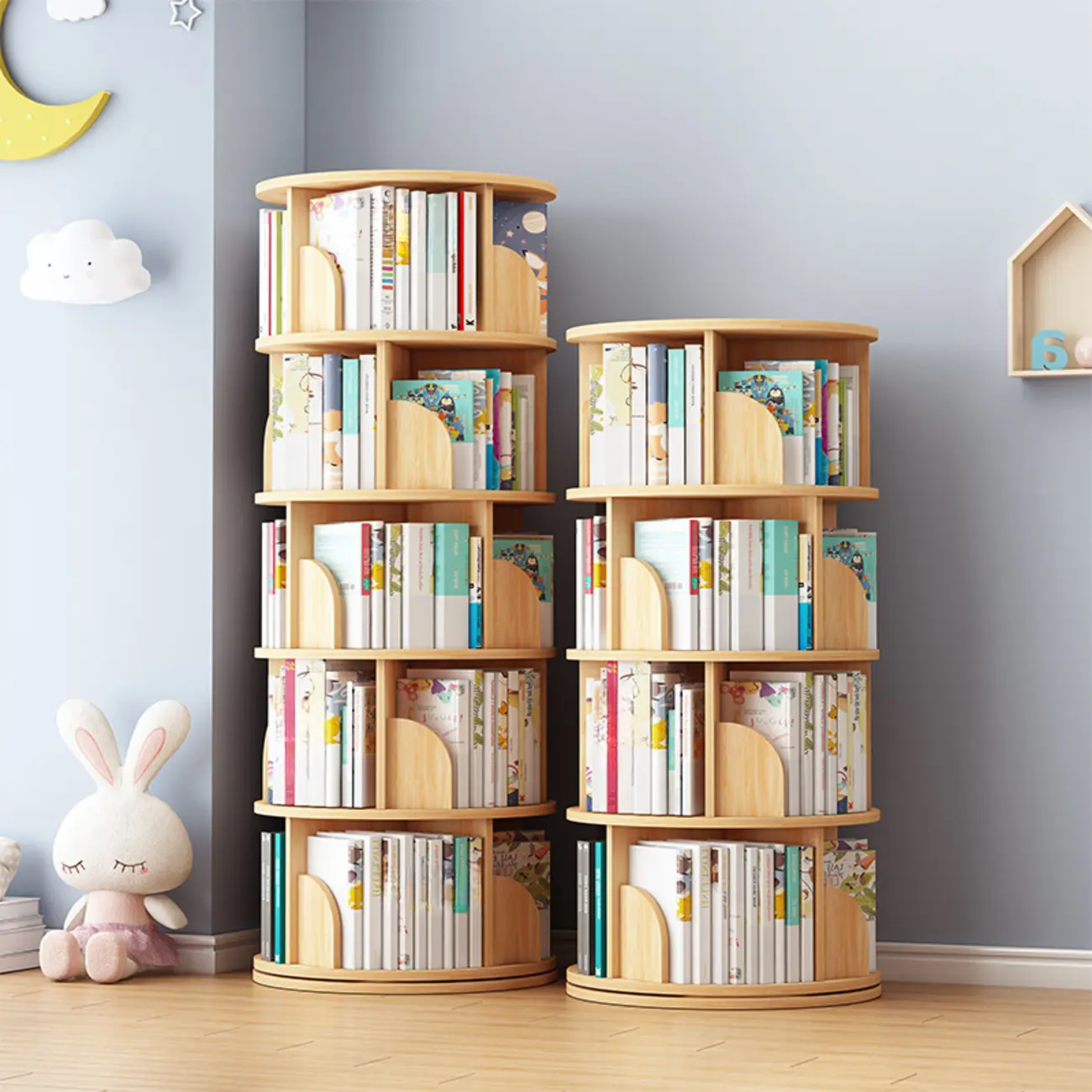 Space-saving Rotating Wood Vertical Corner Bookcase in Multi-Layer Image - 1 | homeyfad