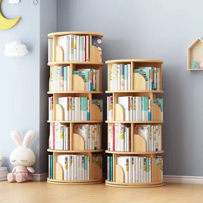 Space-saving Rotating Wood Vertical Corner Bookcase in Multi-Layer Image - 1