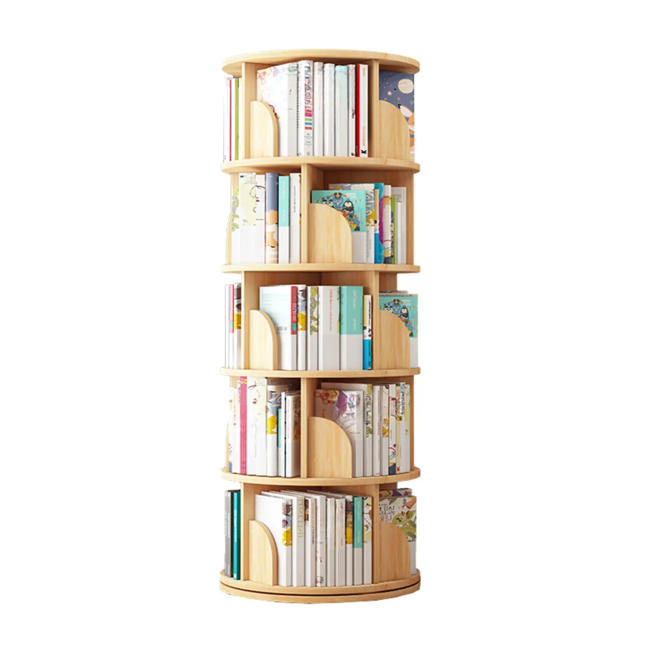 Space-saving Rotating Wood Vertical Corner Bookcase in Multi-Layer Image - 12 | homeyfad