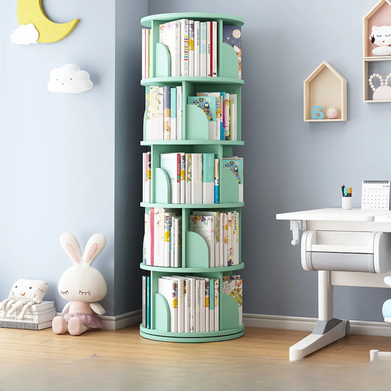 Space-saving Rotating Wood Vertical Corner Bookcase in Multi-Layer Image - 18 | homeyfad