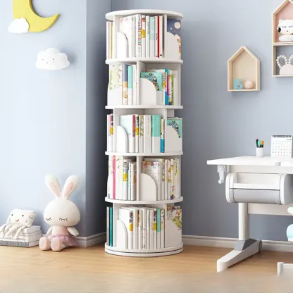 Space-saving Rotating Wood Vertical Corner Bookcase in Multi-Layer Image - 22
