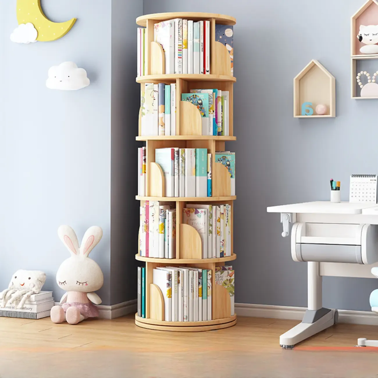 Space-saving Rotating Wood Vertical Corner Bookcase in Multi-Layer Image - 13