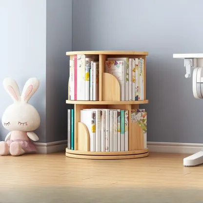 Space-saving Rotating Wood Vertical Corner Bookcase in Multi-Layer Image - 7
