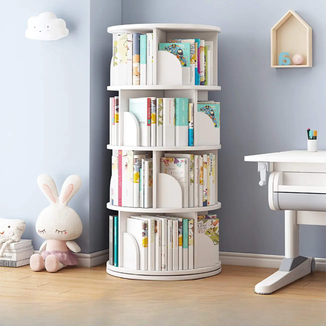 Space-saving Rotating Wood Vertical Corner Bookcase in Multi-Layer Image - 20 | homeyfad