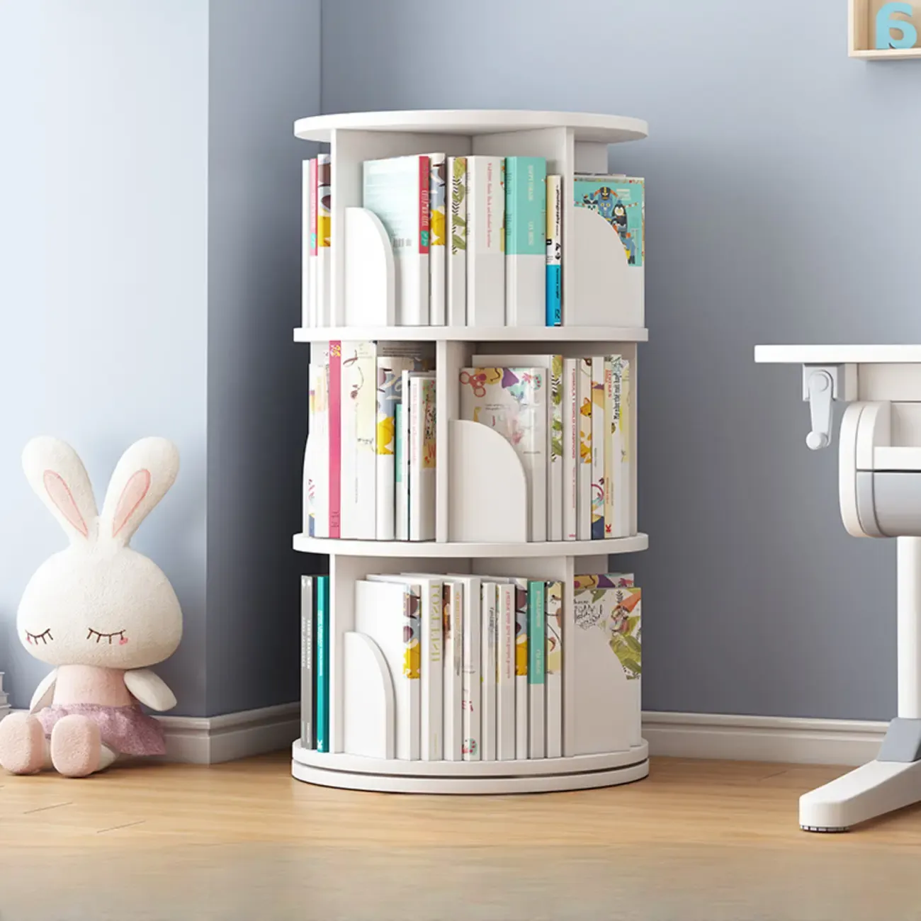 Space-saving Rotating Wood Vertical Corner Bookcase in Multi-Layer Image - 19