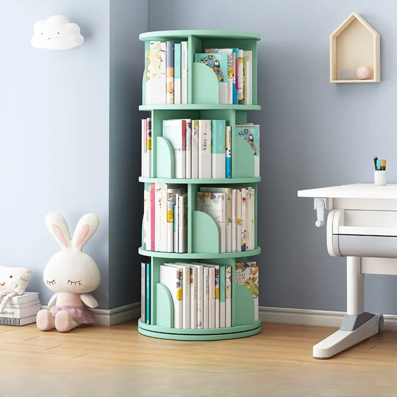 Space-saving Rotating Wood Vertical Corner Bookcase in Multi-Layer Image - 16