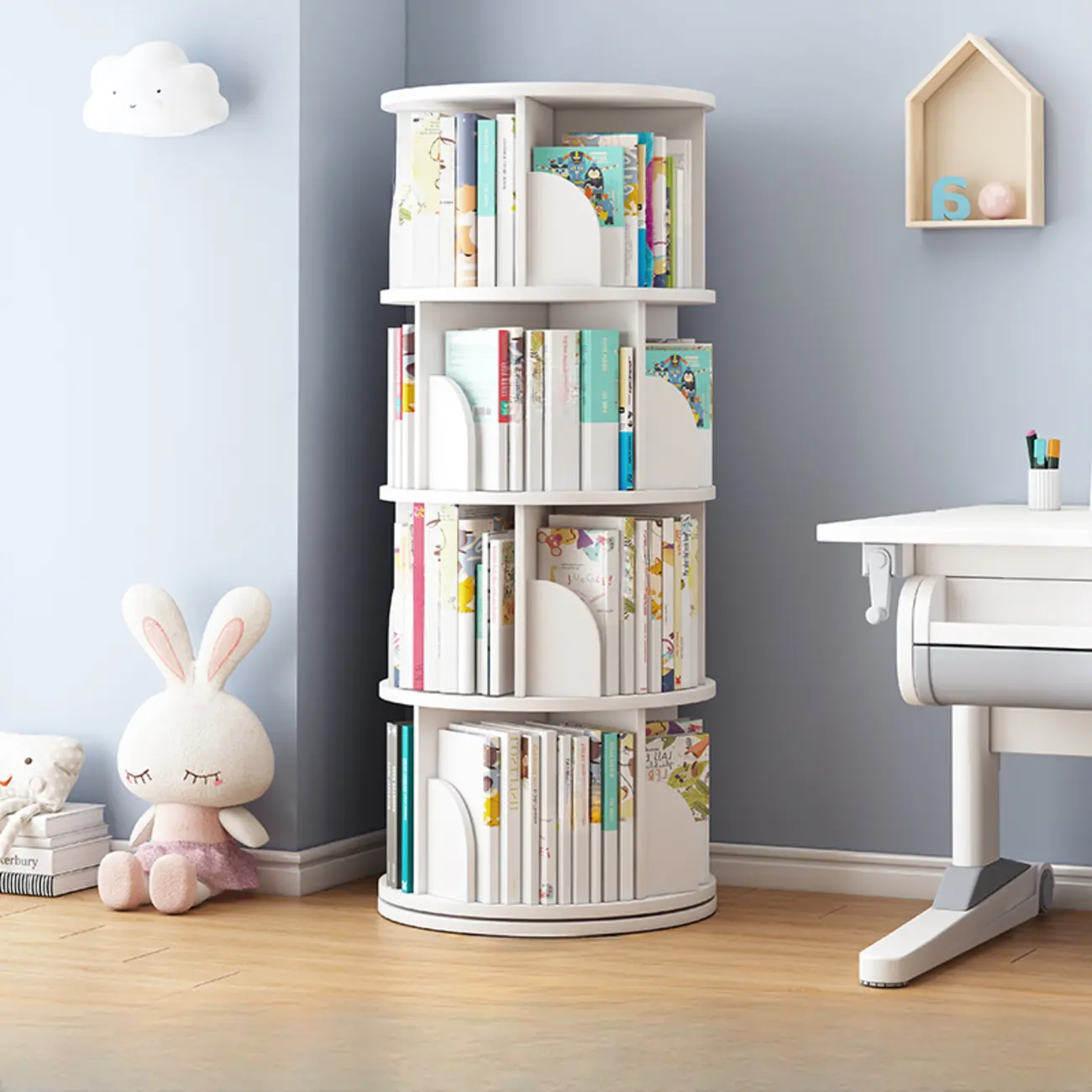 Space-saving Rotating Wood Vertical Corner Bookcase in Multi-Layer Image - 21 | homeyfad