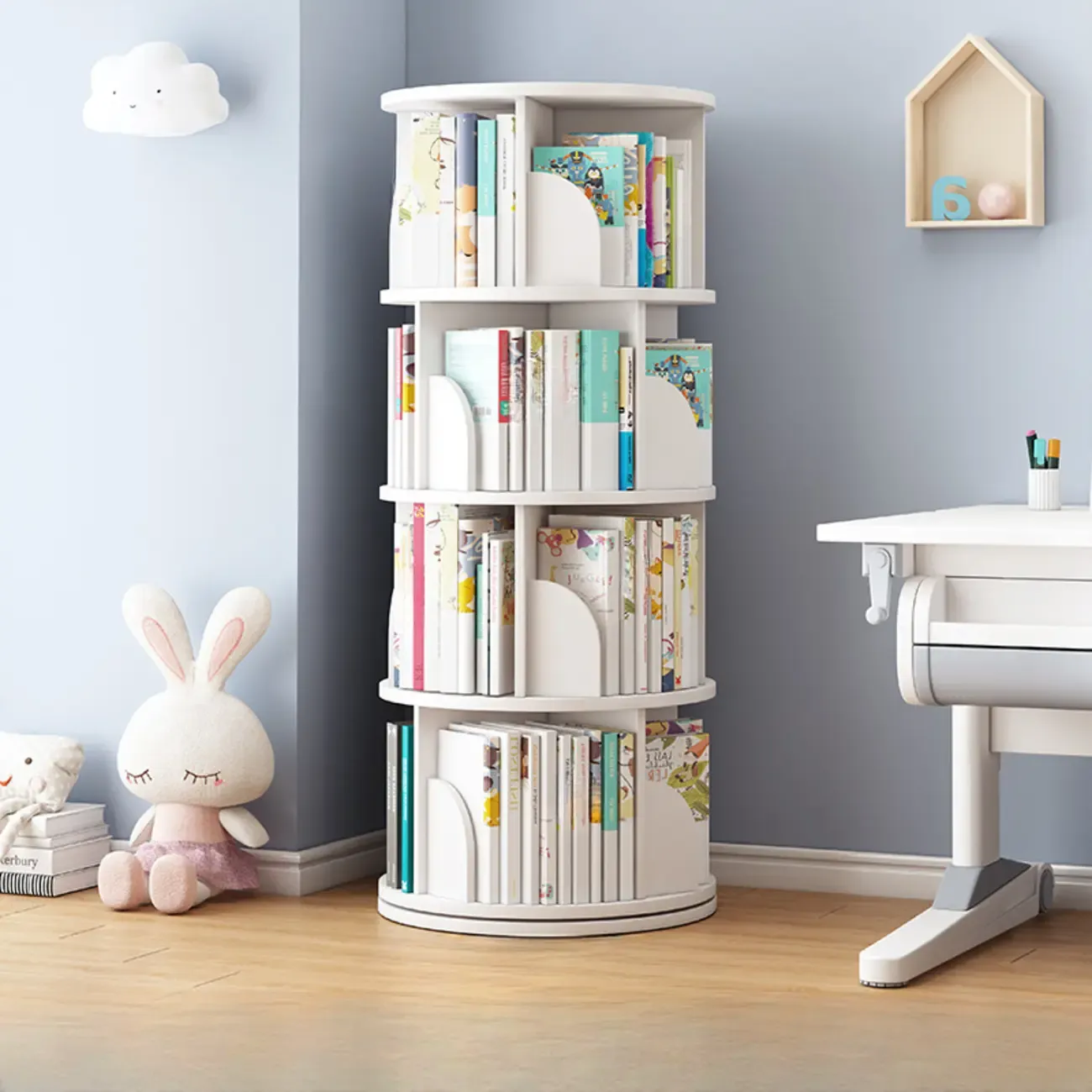 Space-saving Rotating Wood Vertical Corner Bookcase in Multi-Layer Image - 21