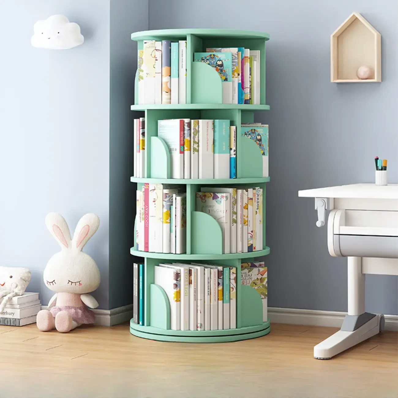 Space-saving Rotating Wood Vertical Corner Bookcase in Multi-Layer Image - 15