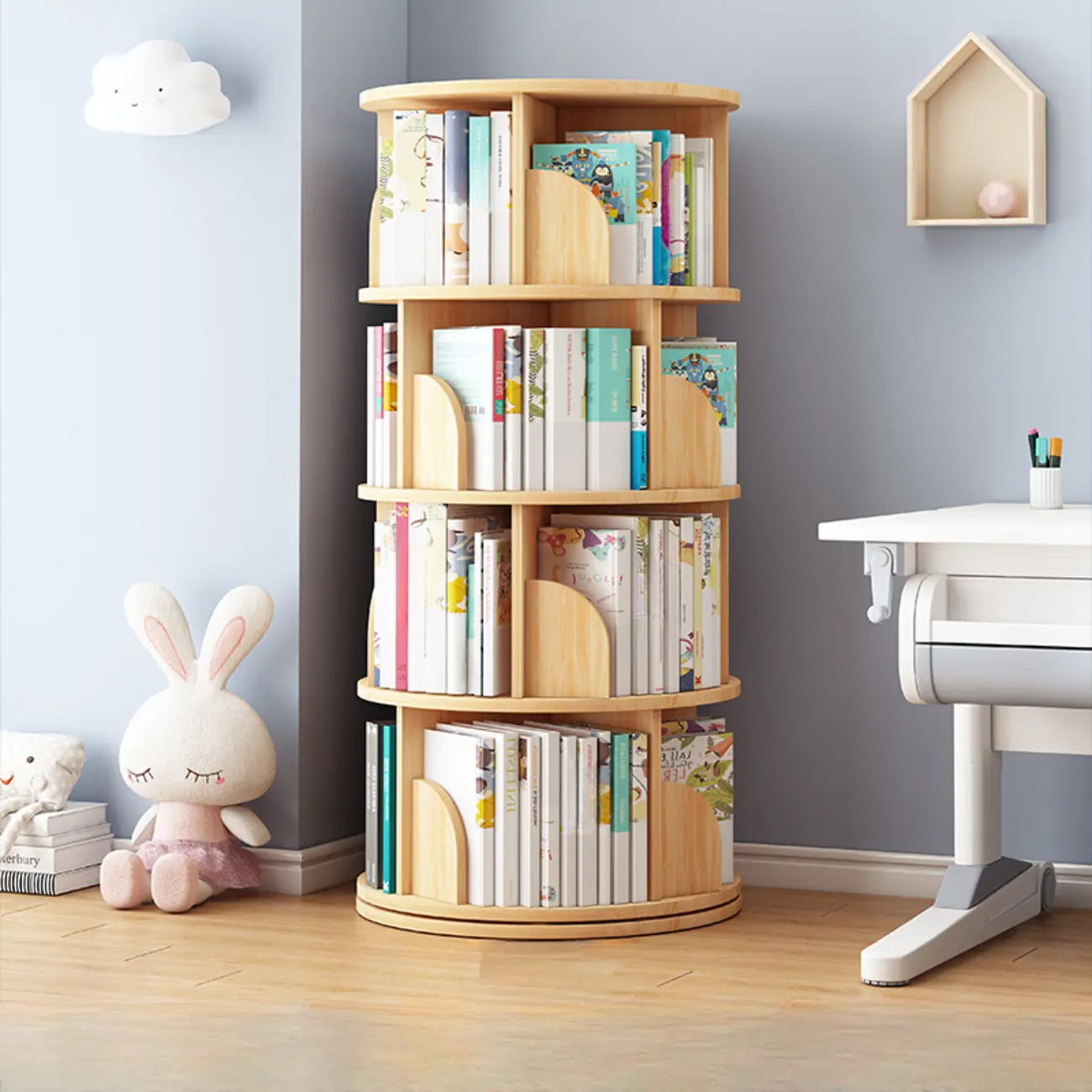 Space-saving Rotating Wood Vertical Corner Bookcase in Multi-Layer Image - 8 | homeyfad