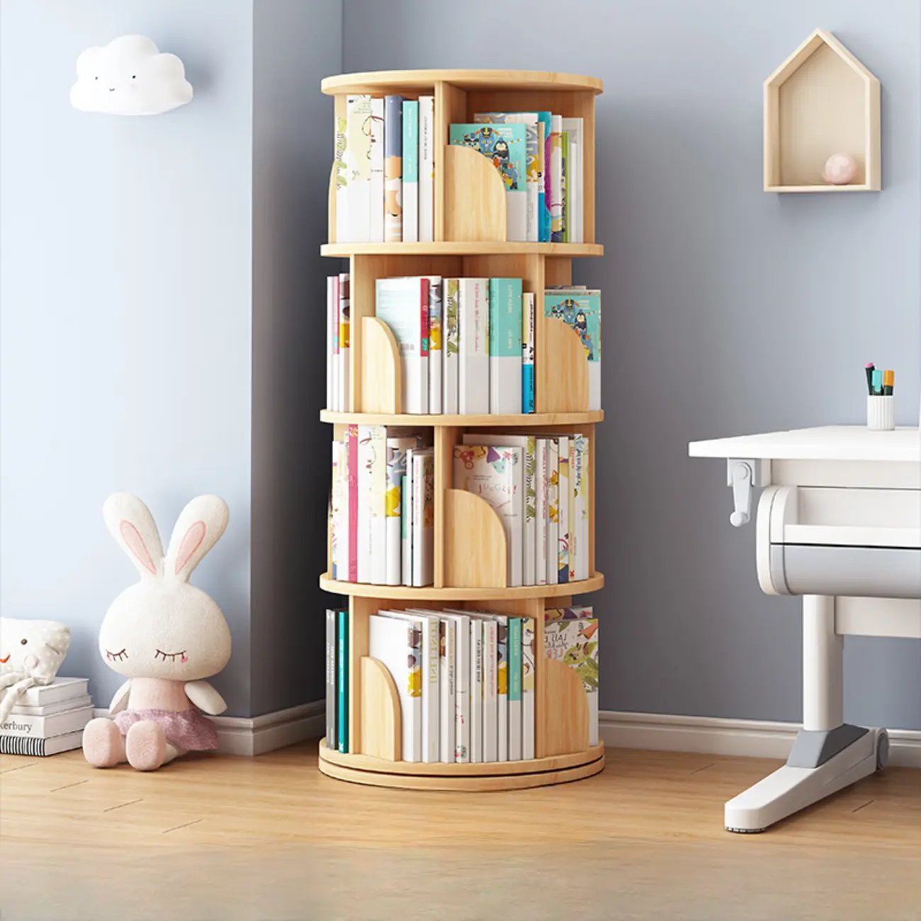 Space-saving Rotating Wood Vertical Corner Bookcase in Multi-Layer Image - 10 | homeyfad