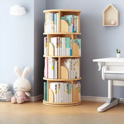 Space-saving Rotating Wood Vertical Corner Bookcase in Multi-Layer Image - 10