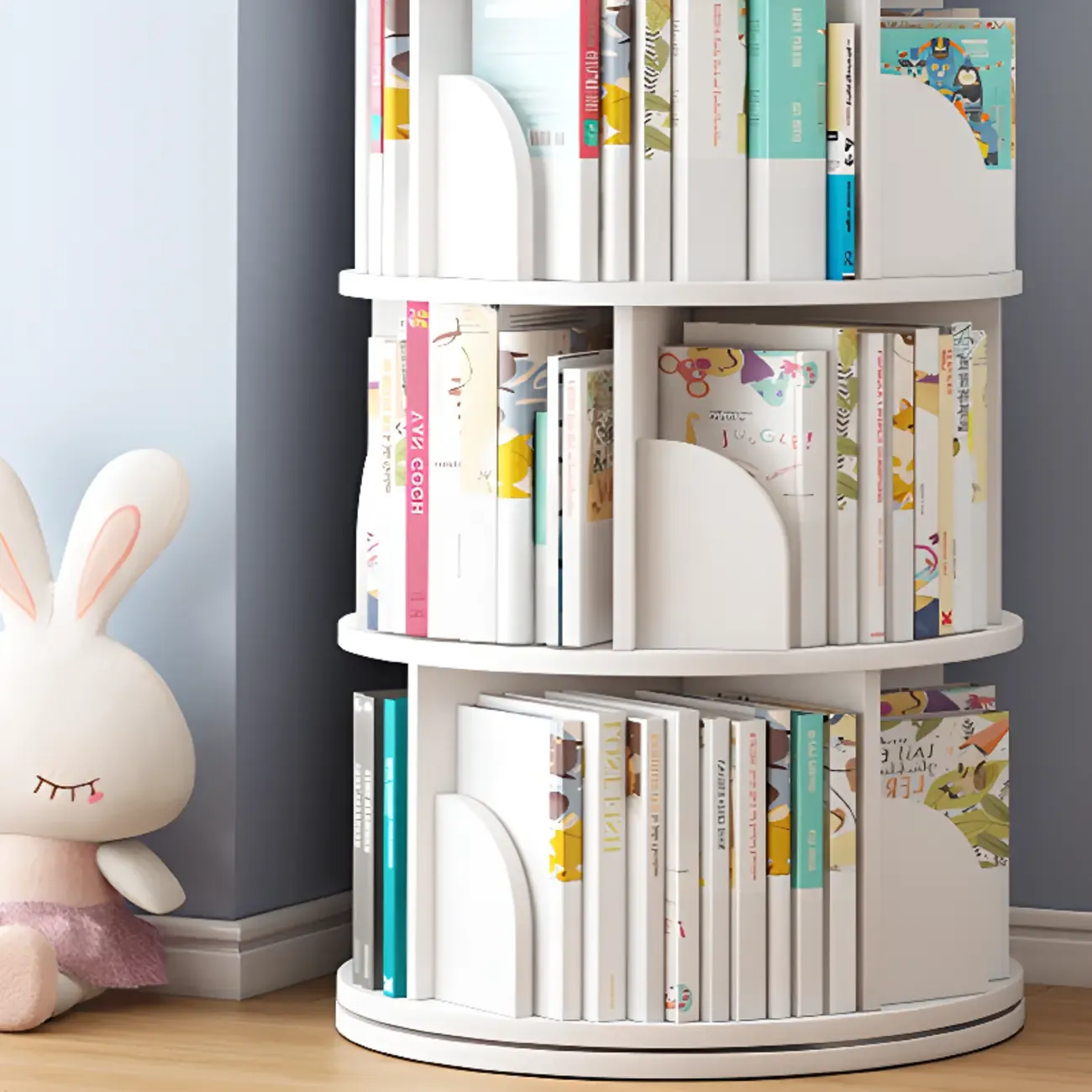 Space-saving Rotating Wood Vertical Corner Bookcase in Multi-Layer Image - 4