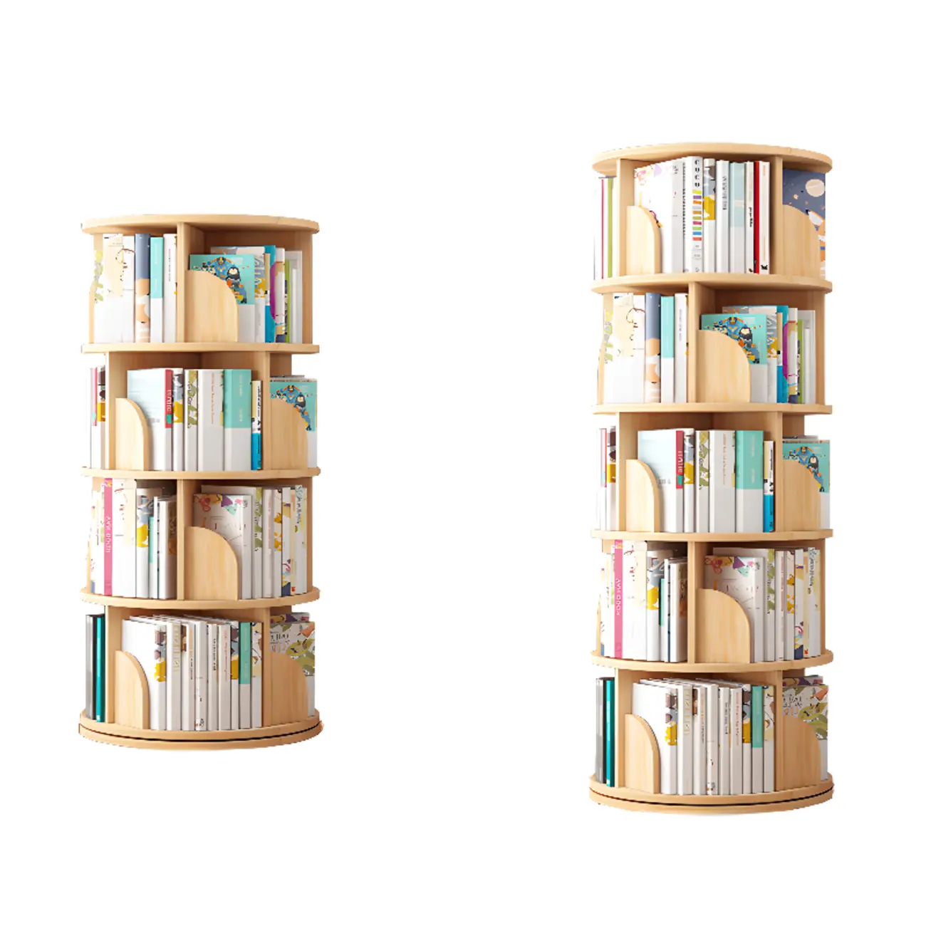 Space-saving Rotating Wood Vertical Corner Bookcase in Multi-Layer Image - 24 | homeyfad