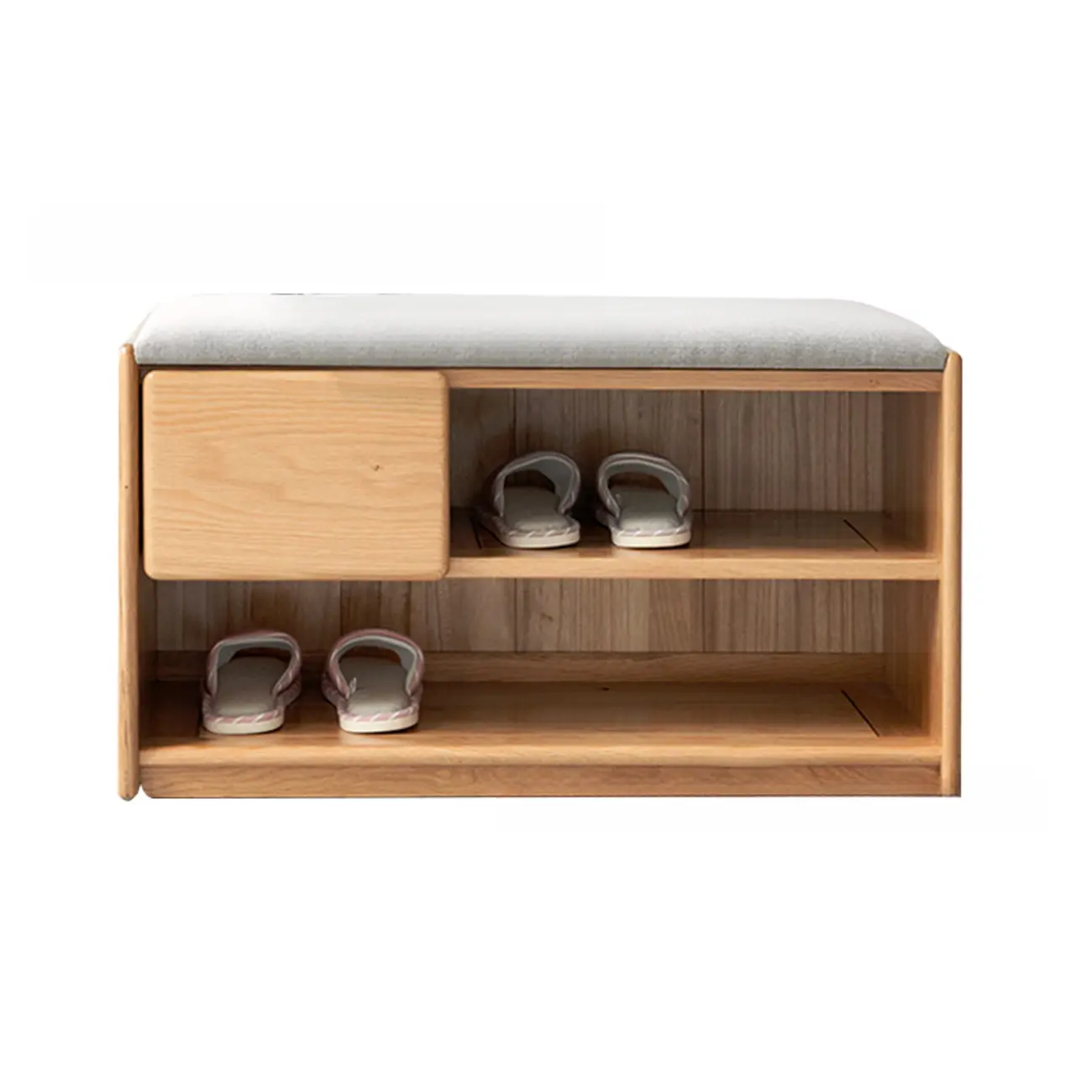 Scandinavian Oak Shoe Storage Bench with Cushion Image - 5 | homeyfad
