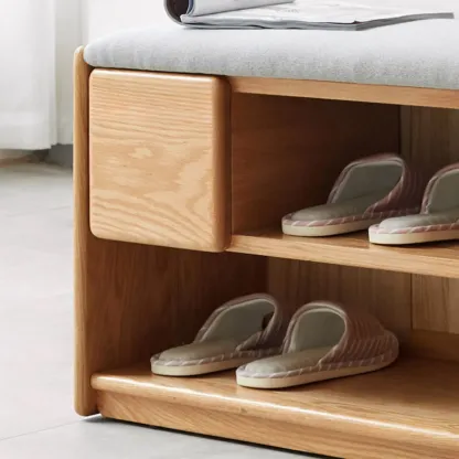 Scandinavian Oak Shoe Storage Bench with Cushion Image - 6