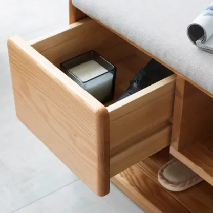 Scandinavian Oak Shoe Storage Bench with Cushion Image - 7