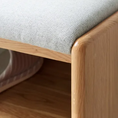 Scandinavian Oak Shoe Storage Bench with Cushion Image - 10