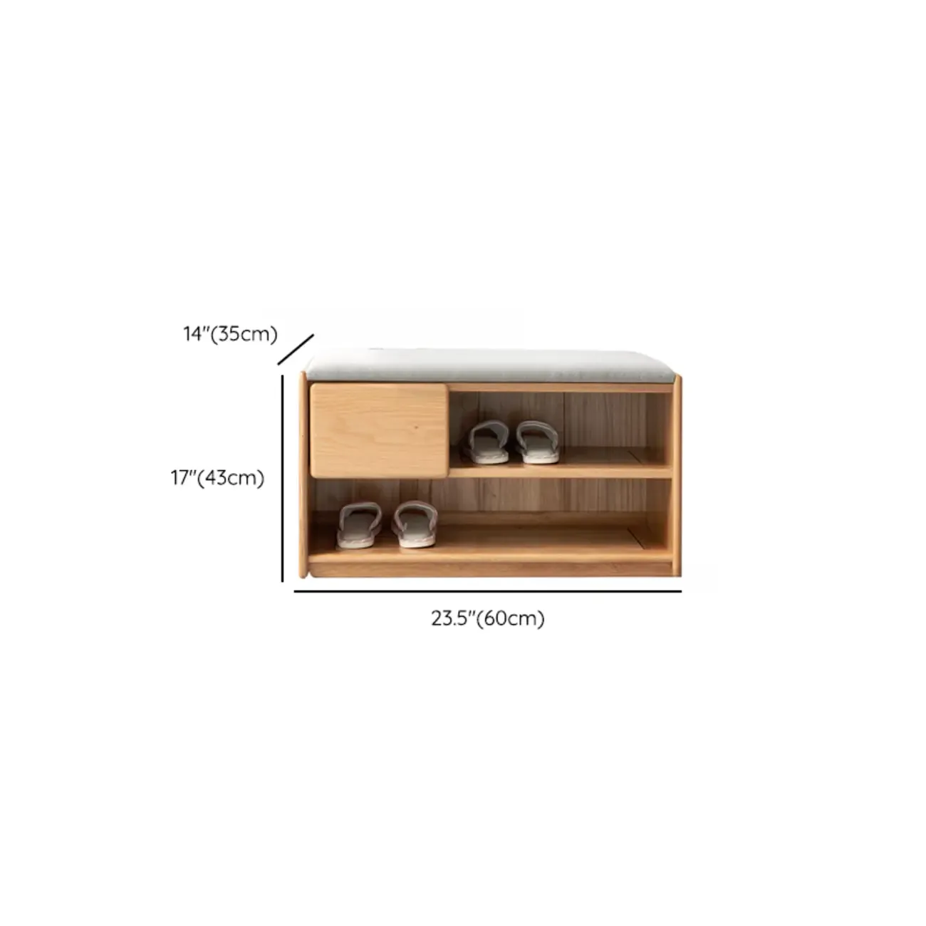 Scandinavian Oak Shoe Storage Bench with Cushion #size