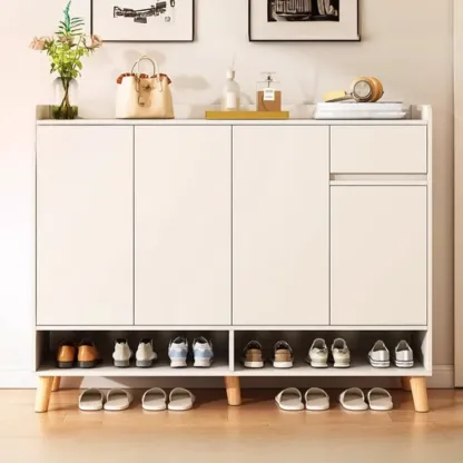 Vertical Modern White Wood Entryway Shoe Cabinet Image - 2