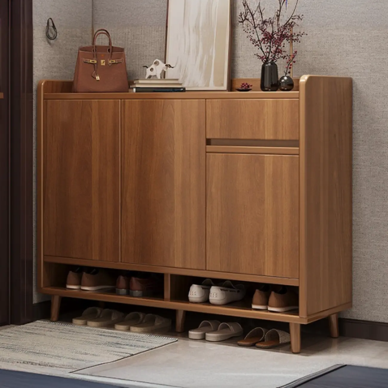 Vertical Modern White Wood Entryway Shoe Cabinet Image - 4 | homeyfad