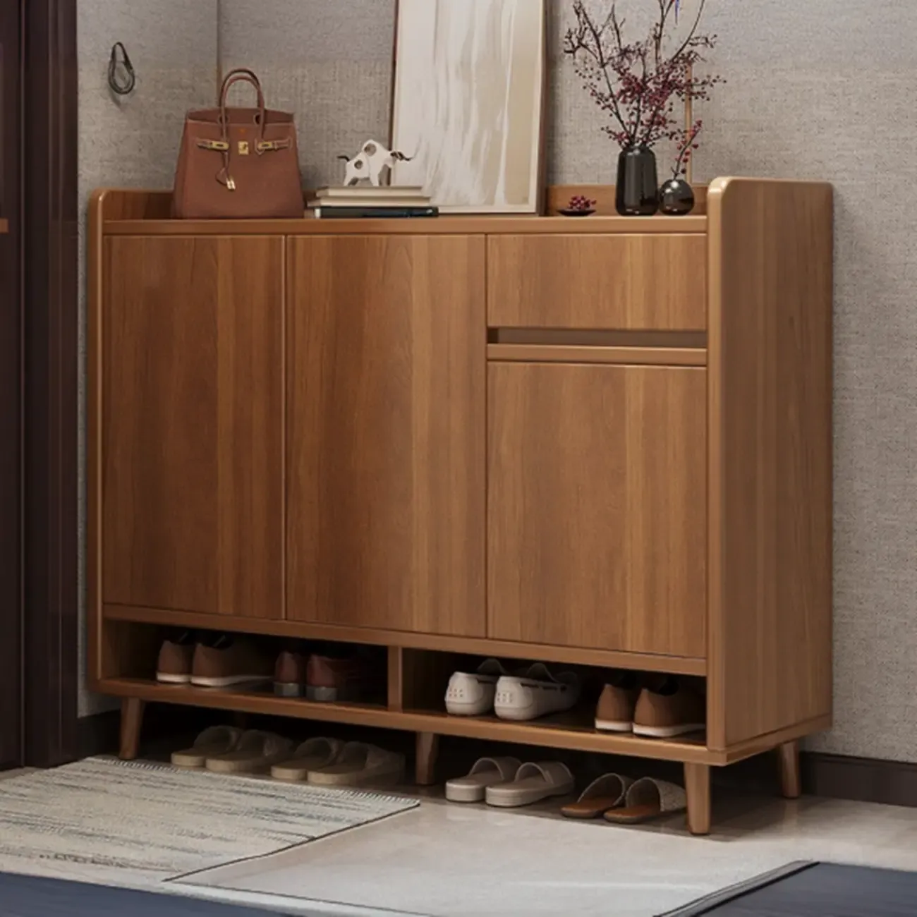 Vertical Modern White Wood Entryway Shoe Cabinet Image - 1