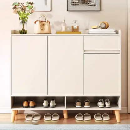 Vertical Modern White Wood Entryway Shoe Cabinet Image - 4