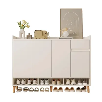 Vertical Modern White Wood Entryway Shoe Cabinet Image - 5