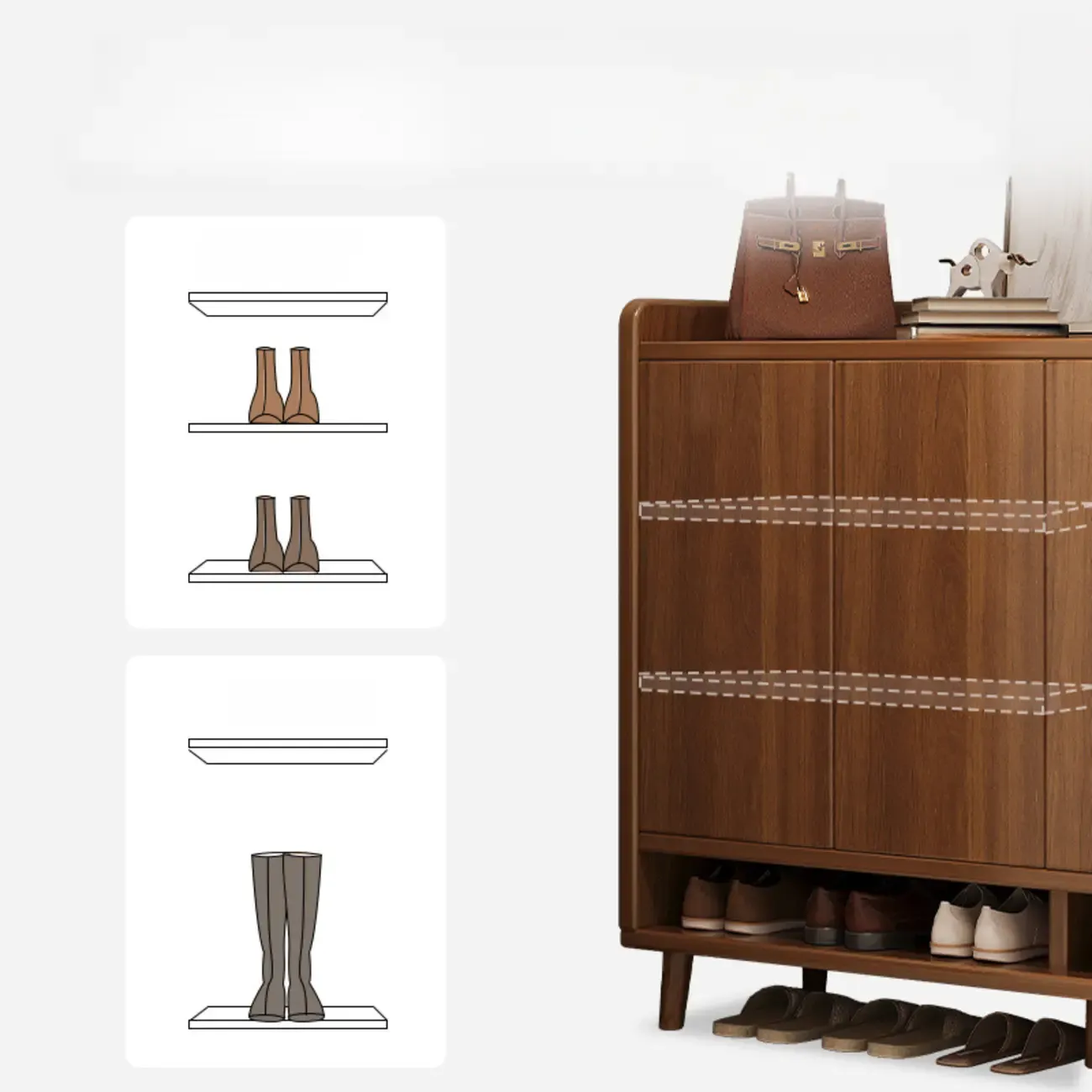 Vertical Modern White Wood Entryway Shoe Cabinet Image - 8