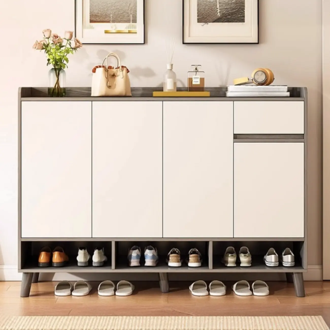 Vertical Modern White Wood Entryway Shoe Cabinet Image - 13 | homeyfad