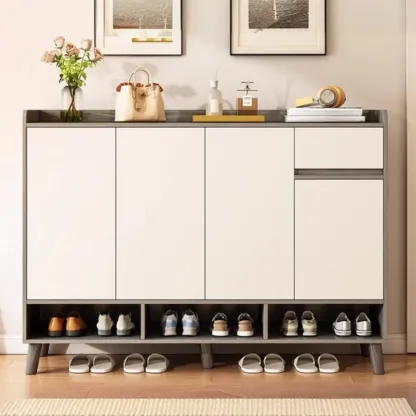 Vertical Modern White Wood Entryway Shoe Cabinet Image - 13