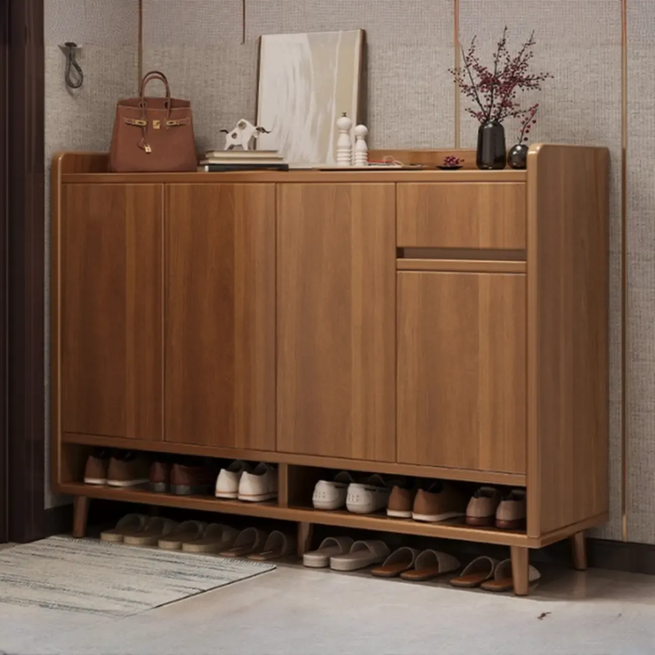 Vertical Modern White Wood Entryway Shoe Cabinet Image - 18