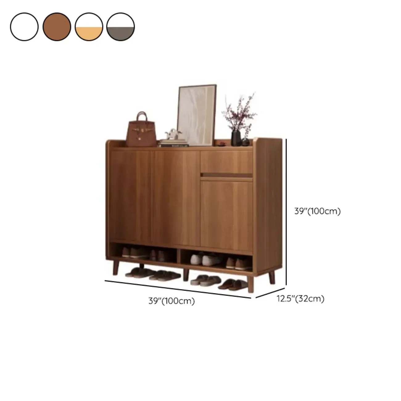 Vertical Modern White Wood Entryway Shoe Cabinet Image - 23