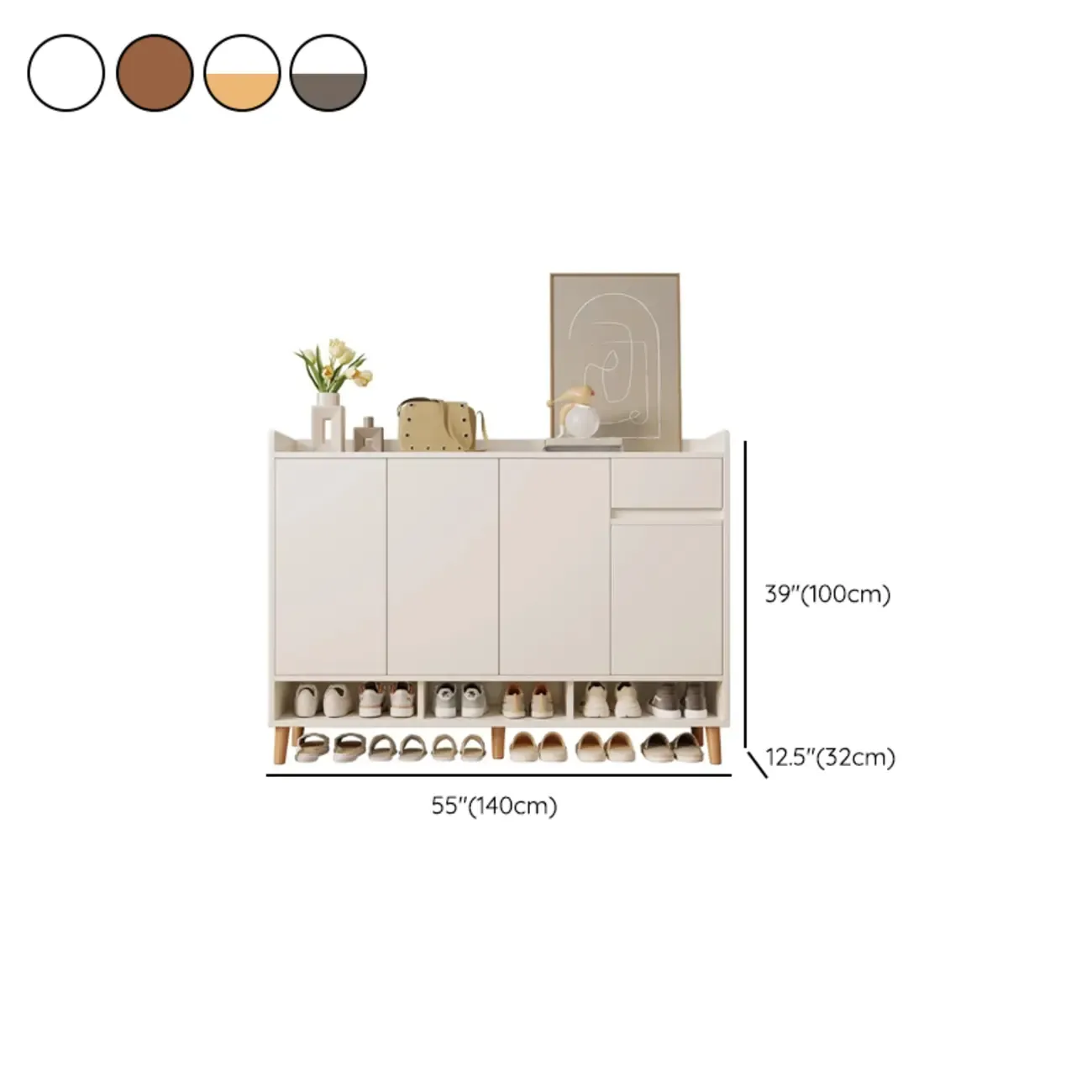 Vertical Modern White Wood Entryway Shoe Cabinet Image - 25