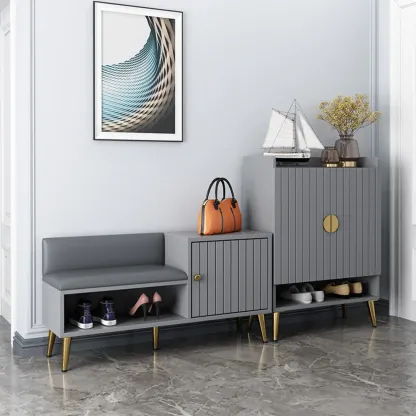 Grey Entryway Shoe Storage Bench with Cushioned Seat Image - 4