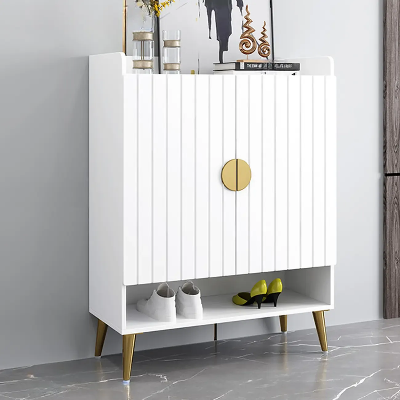 Grey Entryway Shoe Storage Bench with Cushioned Seat Image - 10